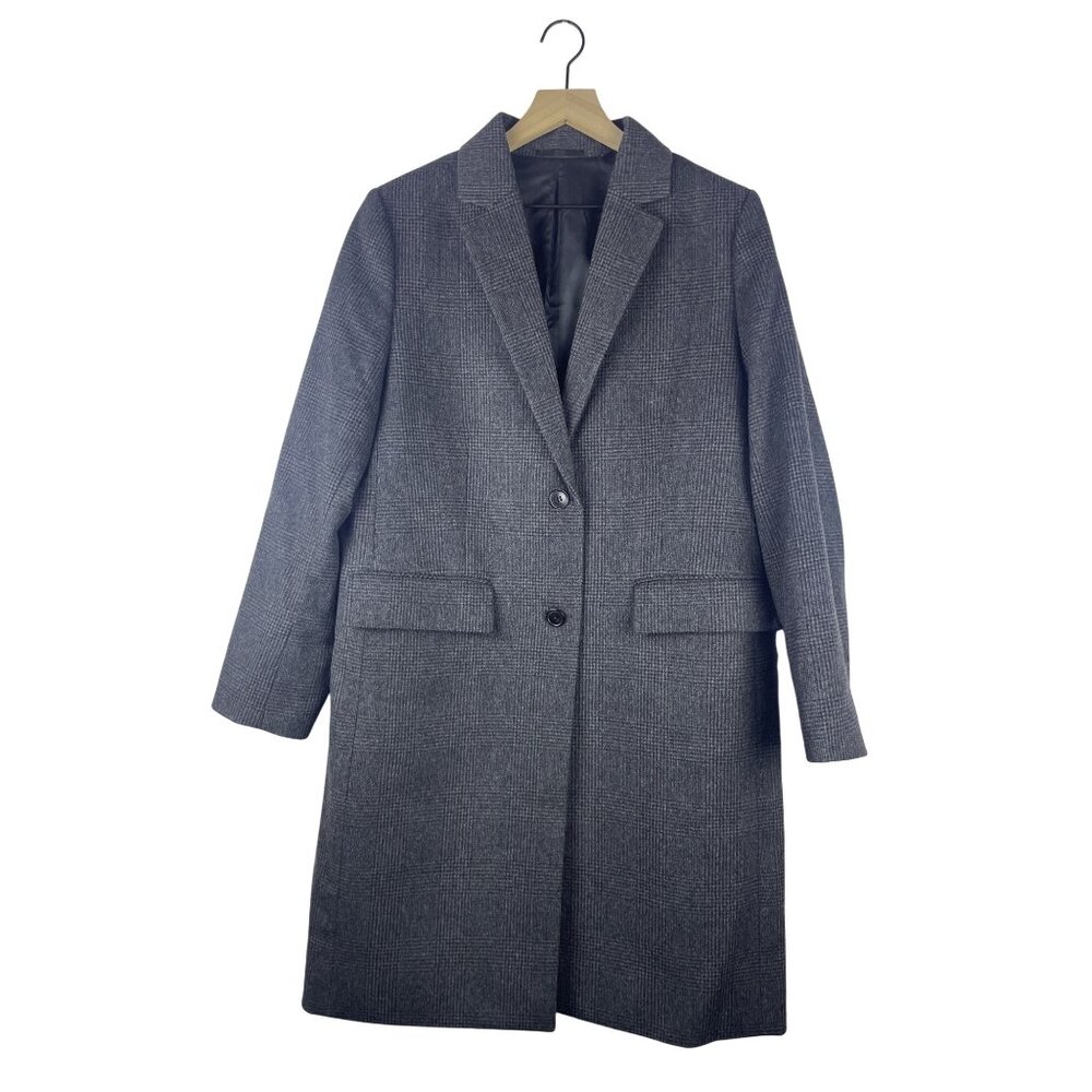 Uniqlo Cashmere Wool Houndstooth Notch Lapel Single Breasted Overcoat Women's XL